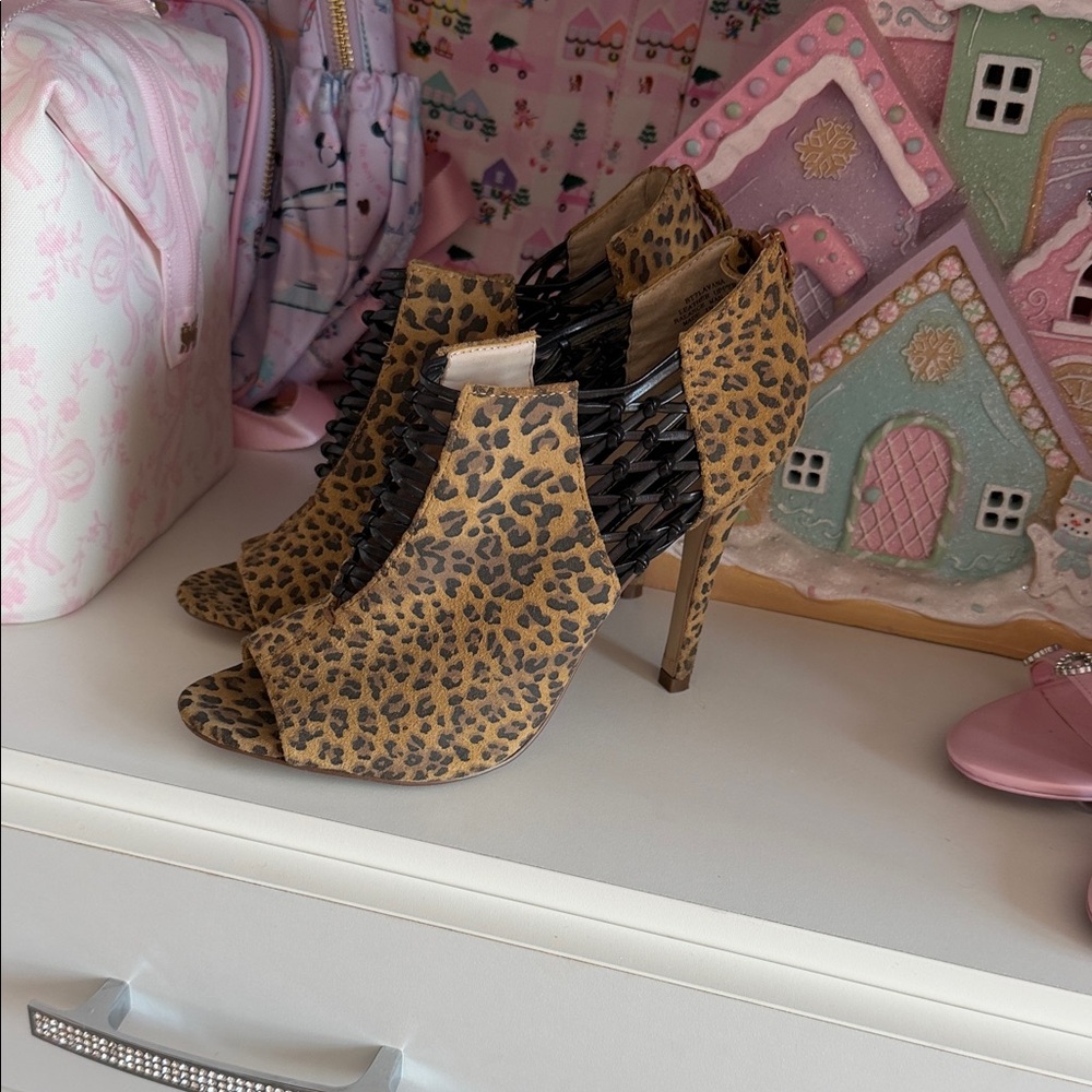 Boutique 9 Leopard Print Heels with Black Accents